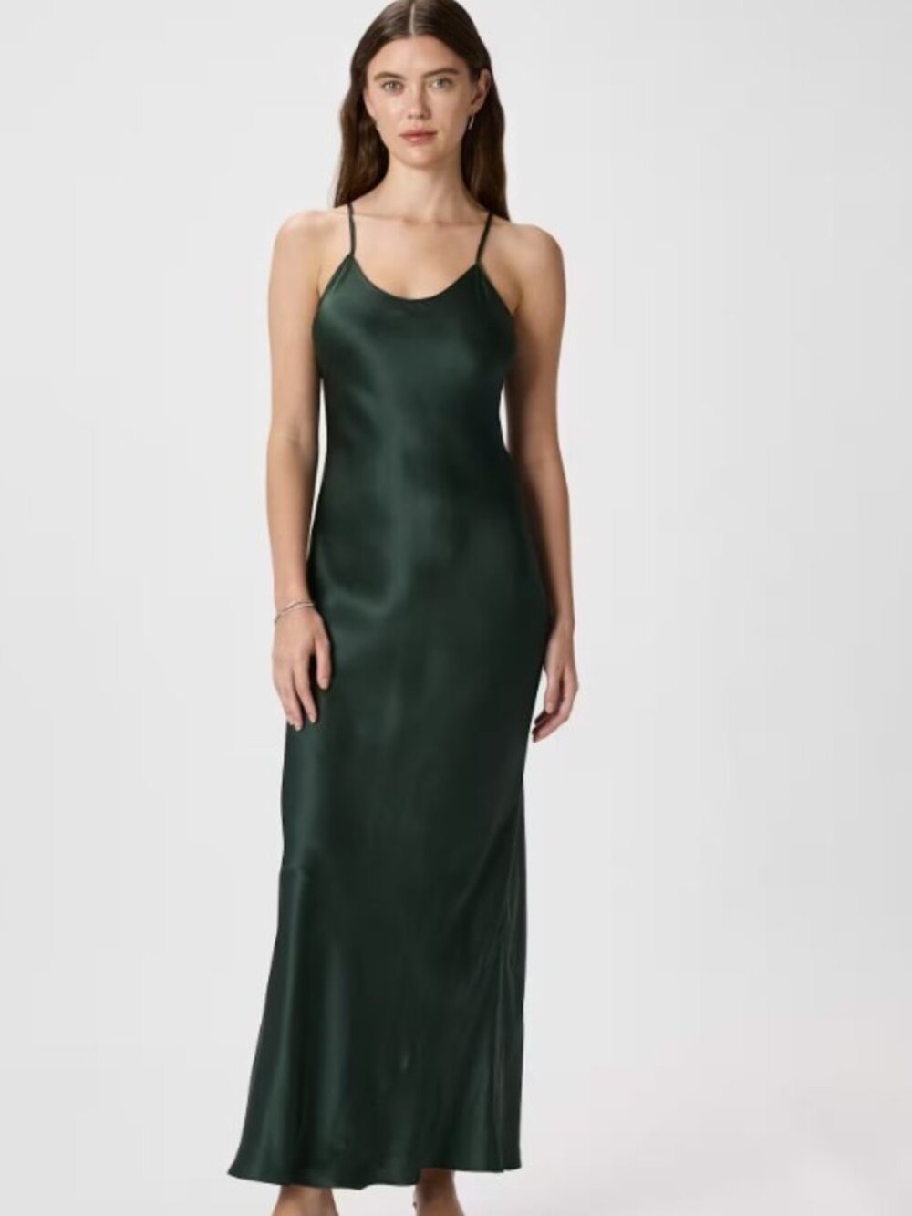NWT Quince 100% Washable Silk Maxi Slip Dress Forest Green Sz Medium